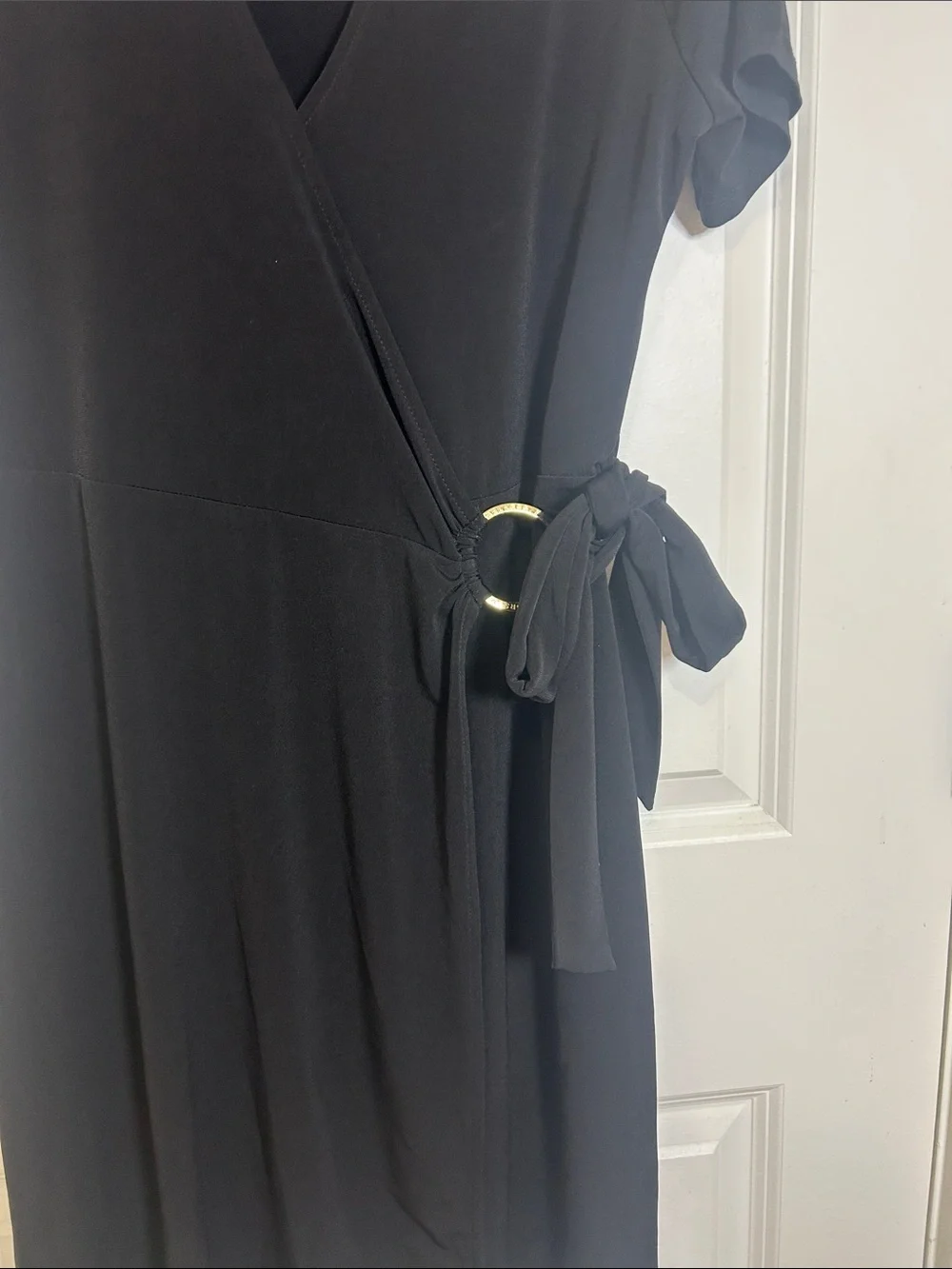 Michael Kors women’s short sleeve wrapped dress size small black with gold ring